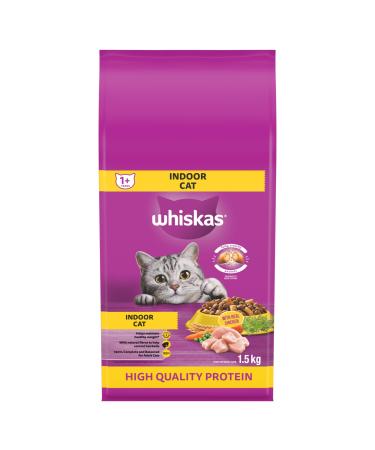 WHISKAS Adult Dry Cat Food - Indoor With Real Chicken 1.5kg Bag
