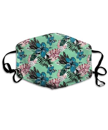 Beautiful Hawaii Pattern With Plants And Flowers Washable Reusable Mask Cotton Anti Dust Half Face Mouth Mask For Kids Teens Men Women With Adjustable Ear Loops