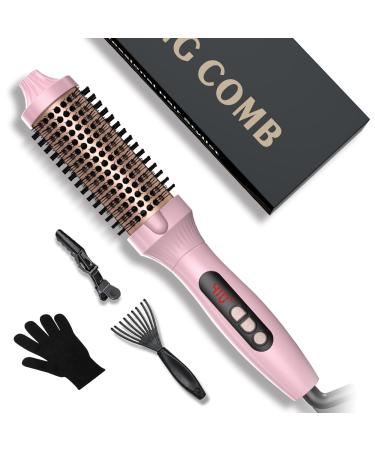 Thermal Brush 1.5 in Volumizing Brush Curling Iron Heated Curling Brush Ceramic Tourmaline Ionic Curling Comb Dual Voltage Travel Curling Iron with Brush LCD Display 10 Temperatures Heated Round Brush Pink