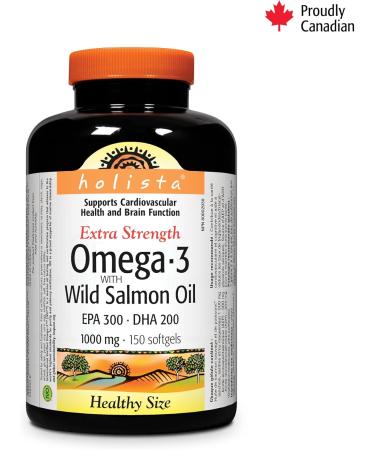 Holista Omega-3 Fish Oil 1 000 mg Extra Strength with Wild Salmon Oil 150 Softgels Supports Heart Brain and Joint Health - Buy Online on SooperMarket.com
