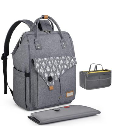 Lekebaby baby diaper backpack diaper bag with 1 diaper pad and 1 organizer bag multifunctional large capacity baby bag travel bag for on the go (gray) gray with accessories