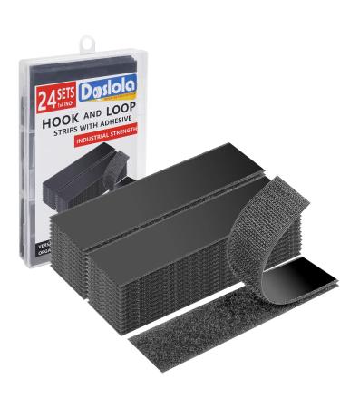 24 Sets Industrial Strength Sticky Back Hook and Loop Strips  Heavy Duty Double-Sided Interlocking Mounting Tape for Wall Hanging  Fabric  Sofa Couch Cushions  Rug - 1 x 4 Inch  Black 1in x 4in (24 Sets)