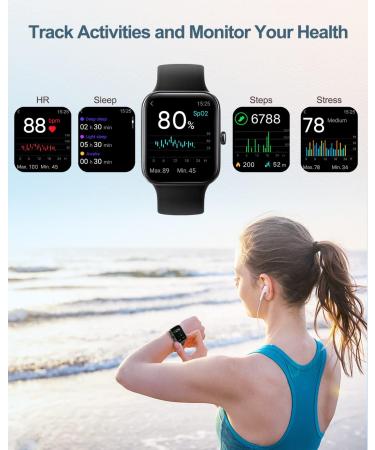 24/7 Heart Rate Blood Oxygen Sleep Tracker Smart Watch Fitness Tracker | Waterproof Touchscreen Smartwatch for Men Women - Black - Buy Online on SooperMarket.com