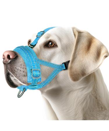 Eyin muzzle for medium dogs adjustable reflective nylon muzzle for dogs with a connecting belt dogs can pant and drink prevent biting barking and chewing (blue m) m blue