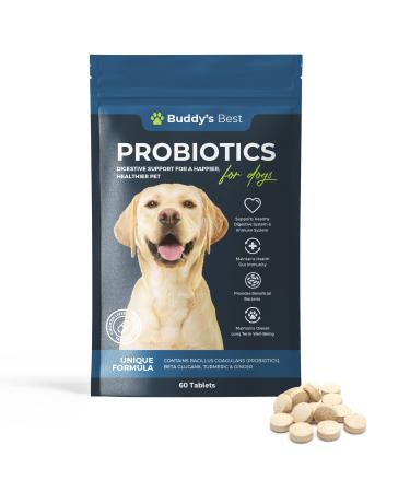 Probiotics For Dogs | 60 Tablets | Supports Healthy Digestive & Immune System | Unique Formula Contains Beta Glucans Turmeric & Ginger