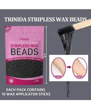 TRINIDa Charcoal Hard Wax Beads 1kg with 10 Applicators - Gentle Hair Removal for Full Body, Facial, and Legs - Painless Wax Beads for Women and Men - Buy Online on SooperMarket.com