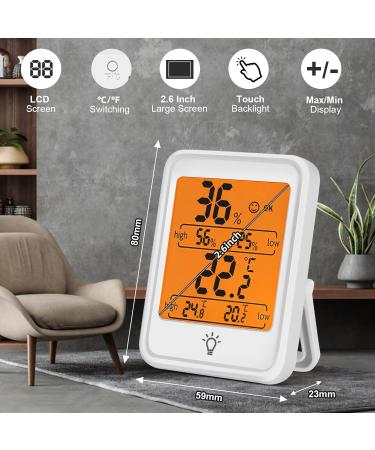 Digital Thermometer & Hygrometer - 2 Pack Mini Room Temperature & Humidity Monitor with Max/Min Display & Touchable Backlight - Buy Online on SooperMarket.com