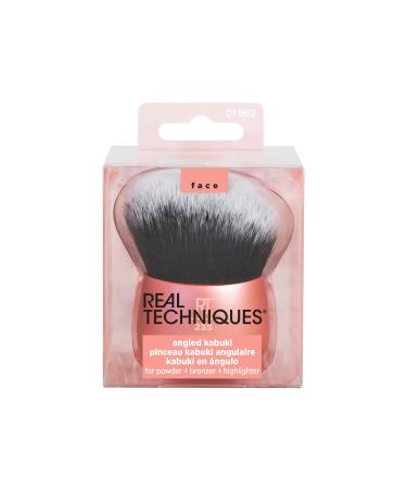 Real Techniques Angled Kabuki Brush, Handless Makeup Blender, Aluminum Handle, Body Bronzer or Foundation Applicator, Orange, 1 Count Angled Kabuki Foundation Makeup Brush