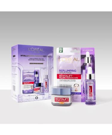 L'Or al Paris Hyaluronic Discovery Set Gift Set - Revitalift Filler 1.5% Hyaluronic Acid Serum Day cream and Replumping Tissue Mask - Buy Online on SooperMarket.com