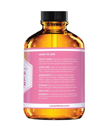 Leven Rose Witch Hazel Toner 100% Pure Organic Facial Rose Water with Calendula, Cucumber & Chamomile Flower - 4 oz - Buy Online on SooperMarket.com