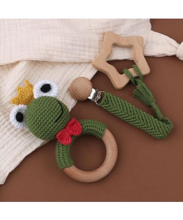 TIAN-K 3-Piece Baby Pacifier Clip Set | Frog Rattle Beech Teether & Wooden Toy | Safe International Shipping - Buy Online on SooperMarket.com