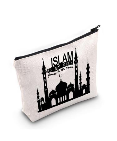 Levlo Islam Allah cosmetic bag Islam Allah religious gift Islam is my deen jannah is my dream make-up bag with zipper for women and girls lslam is my deen