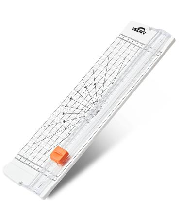 ISDIR A4 Paper Cutter 12 Inch Titanium Paper Trimmer Scrapbooking Tool with Automatic Security Safeguard for Craft Paper  Coupon  Label and Cardstock (White)