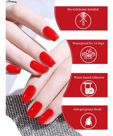Kalolary 32PCS Gel Nail Polish Strips - Bright Red | Adhesive Full Wrap Sticker with Nail File | Waterproof & Long-Lasting | UV/LED Lamp Required - Buy Online on SooperMarket.com