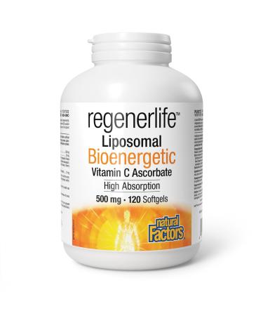 Natural Factors Regenerlife Liposomal Bioenergetic Vitamin C Ascorbate 500 mg 120 softgels High Absorption Stomach-Friendly Supports Bones Teeth Cartilage Gums and Immune Health Antioxidant