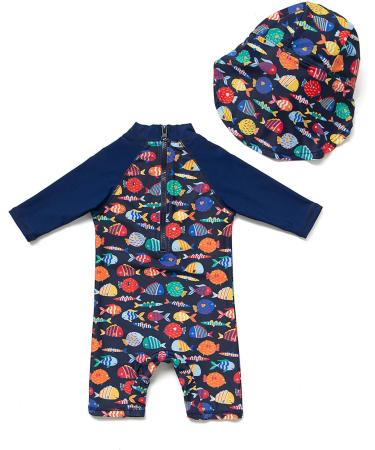 BONVERANO Baby Boys Swimsuit - Short-Sleeve Zipper One Piece with UPF 50+ Sun Protection, Colorful Fish Design | 9-12 Months - Buy Online on SooperMarket.com