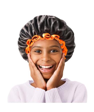 Mikimini Small black shower hoods in a 2-pack for children double-layer waterproof bathing hair hood with reusable soft comfortable Peva feed cute stretchy shower hat Klein (2-pack) black+orange