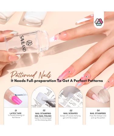 Saviland French Nails Stamp Kit - 10 Partly French Nail Stamps Gel Polishes Latex Band & Replaceable Head - Ideal for Stunning Nail Art - Buy Online on SooperMarket.com