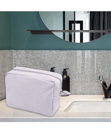 Seersucker Cosmetic Bag - Large Makeup Pouch Travel Toiletry Case | Purple Organizer for Women & Girls - Buy Online on SooperMarket.com