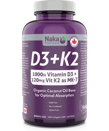 Naka Platinum Vitamin D (1000 IU) + Vitamin K2 (120 mcg) (300 Count (Pack of 1)) - Buy Online on SooperMarket.com