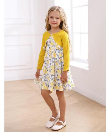 Puseky Toddler Girl Floral Print Dress and Cardigan Set, Yellow, 4-5 Years - Buy Online on SooperMarket.com