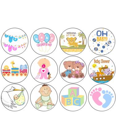 24 x Baby Shower 4.4cm Edible Wafer Card Disc Cupcake Toppers (NOT PRE Cut)