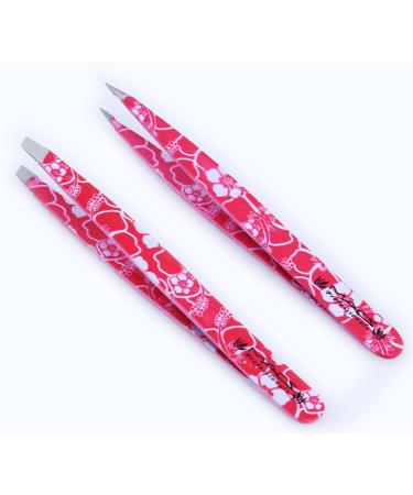 MACS TWEEZERS SET - for Eyebrow Plucking  Ingrown Hair -Best for Eyebrow Hair  Facial Hair Removal - Stainless Steel Precision Sharp- Pointy Ends Meet Perfectly. (2 PCs Pink Flower Tweezers Set)