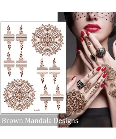 Brown Henna Temporary Tattoo Stickers | 80+ Exquisite Lace, Flower, Mandala, Elephant Patterns | Waterproof Fake Tattoos for Women, Girls | Wedding, Party Decorations | 6Pcs - Buy Online on SooperMarket.com