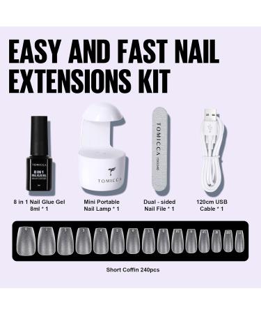 Shop Tomicca 8-in-1 Nail Tips & Glue Gel Kit | 240 PCS Soft Gel Full Cover Extensions with UV Lamp - Perfect Ballerina Shape - Buy Online on SooperMarket.com