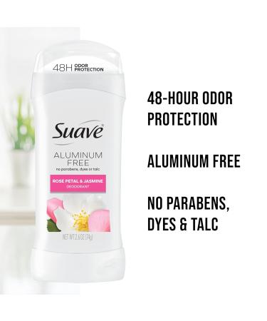 Suave Aluminum Free Deodorant for Women Rose Petal and Jasmine 48-Hour Odor Protection Free of Talc Parabens & Dyes 2.6 oz (Pack of 12) - Buy Online on SooperMarket.com