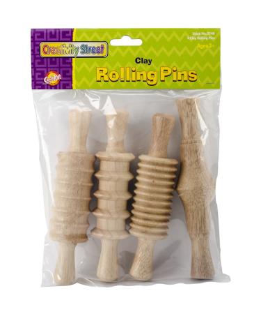 Creativity Street Wood Set, Assorted 4 Patterns, 6", 4/Pack Rolling Pin, 6" 1 Multicolor