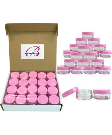 (Quantity: 100 Pieces) Beauticom 10G/10ML Round Clear Jars with Pink Lids for Pills Medication Ointments and Other Beauty and Health Aids - BPA Free