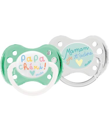 DODIE Set of 2 Anatomical Pacifiers for 0-6 Months | BPA Free & Durable | Random with or without Ring | Love Mom & Dad - Buy Online on SooperMarket.com