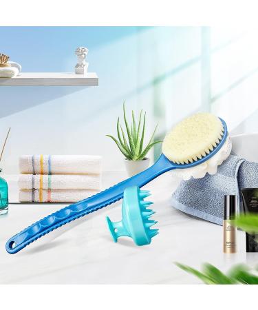 Shower Body Brush with Bristles, Loofah Back Scrubber, Long Handle, Cellulite Massager - Blue - Buy Online on SooperMarket.com