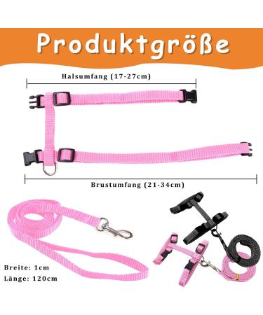 Adjustable Nylon Cat Leash & Harness Set - Soft Cat Dishes for Kittens & Rabbits - Black & Pink - Buy Online on SooperMarket.com