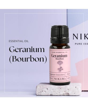 Nikura Geranium Essential Oil 10ml - 100% Pure Natural Oil for Sleep, Diffusers, Candle-Making, Bath, Anxiety, Skin | Vegan & UK Made - Buy Online on SooperMarket.com