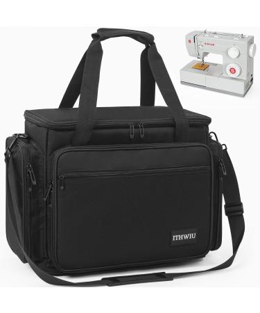 ITHWIU Sewing Machine Carrying Case with Multiple Pockets for Accessories Universal Tote Storage Bag with Shoulder Strap Compatible with Most Standard Singer Brother Janome Black Sewing Machine Bag