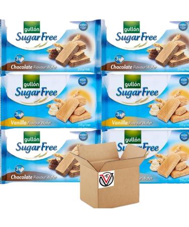 06 x Mixed Gullon Sugar Free Vanillac & Chocolate Creme Filled Wafer 210g - Great as Breakfast Biscuits | VIMIX - Buy Online on SooperMarket.com