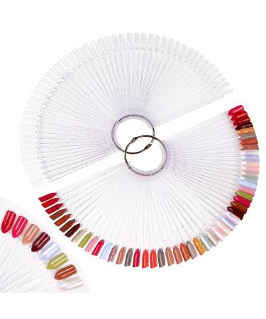 100pcs Fan-shaped Nail Swatches Nail Color Display Sticks Pop Sticks with Metal Buckle Clear Nail Art Tips for Nail Gel Polish Displays and Practice