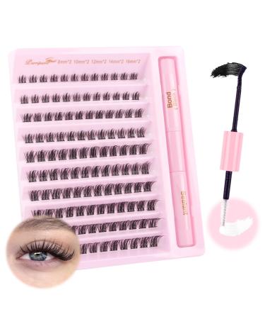 Parriparri Cluster Lashes Kit 120pcs Manga Individual Lashes with Bond and Seal D Curl Lashes Extensions Natural Look 8-16mm Wispy False Eyelashes Fluffy DIY Eyelash Extension with Glue W50 with Glue