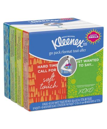 Facial Tissue Pocket Packs, 3-Ply, White, 10/Pouch, 8 Pouches/Pack, 12/Ctn
