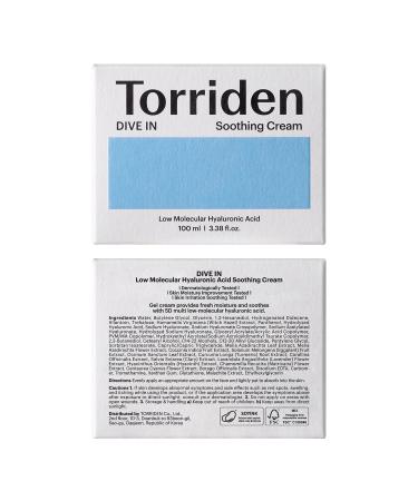Torriden DIVE-IN Hyaluronic Acid Soothing Cream 3.38 fl oz | Best Facial Moisturizer for Sensitive Dry Skin | Fragrance-free Vegan Cruelty-Free - Buy Online on SooperMarket.com