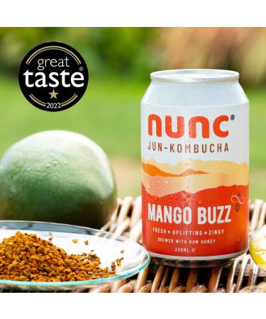Nunc Jun-Kombucha Mango Buzz (12 x 330ml) - Premium Green Tea & Raw Honey - Refreshing Sparkling Tea for Gut Health & Natural Energy - Gluten Free & GMO Free - 30 Cal - Buy Online on SooperMarket.com