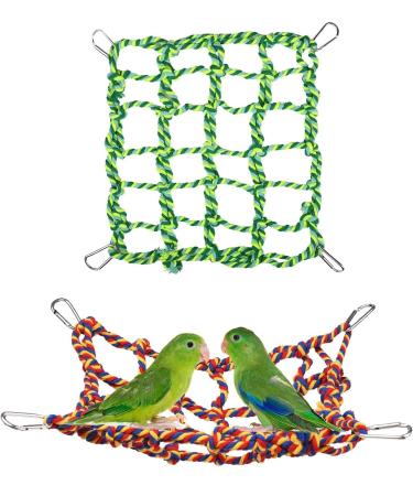 Bohue 2Pcs Colorful Woven Climbing Net Pet Hammock Netting Toy Hanging Hammock Net with 4 Hooks Small Animal Supplies Rope Ladder for Parrot Bird Hamster Squirrel - Buy Online on SooperMarket.com