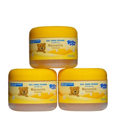 Ricitos de Oro Chamomile Hair Gel Alcohol-Free Hairstyling Product for Daily Use Gentle Gel with Chamomile Extract for Children Non-Greasy 3-Pack of 4.05 Oz 3 Jars 4 Ounce (Pack of 3)