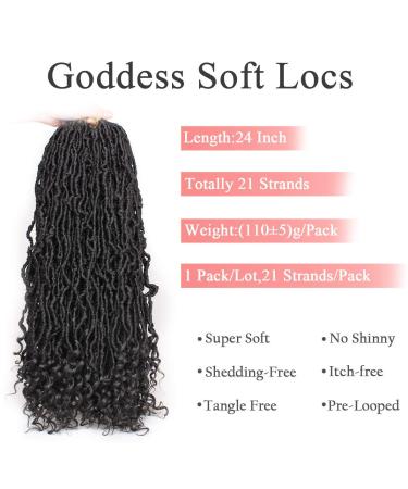Leeven 24 Inch Goddess Faux Locs Crochet Hair 6 Packs - Long Soft Locs Braiding Hair with Curly Ends - Natural Black Synthetic Bohemian Locs Extensions for Women - Buy Online on SooperMarket.com