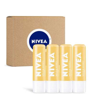 NIVEA Milk and Honey Lip Care Moisturizing Lip Balm Stick with Shea Butter 4 Pack of 0.17 Oz Sticks
