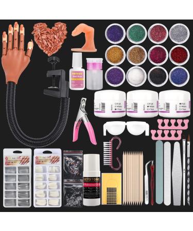 Nail Practice Hand for Acrylic Nail Kit, Fake Nail Mannequin Hand for Nails Practicing, Nail Training Finger with Acrylic Nail Kit Powder Nail Art Tools Professional Nail Starter Set