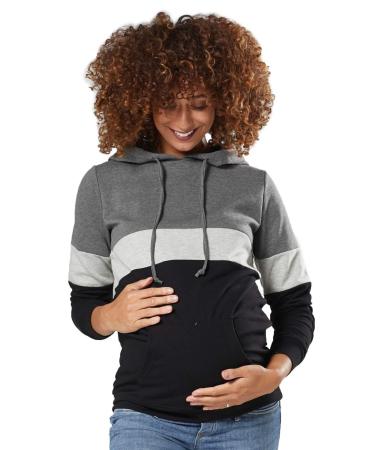 HAPPY MAMA. Women's Nursing Hoodie Breastfeeding Colour Block Maternity. 503p 10 Graphite Melange & Light Grey Melange & Black