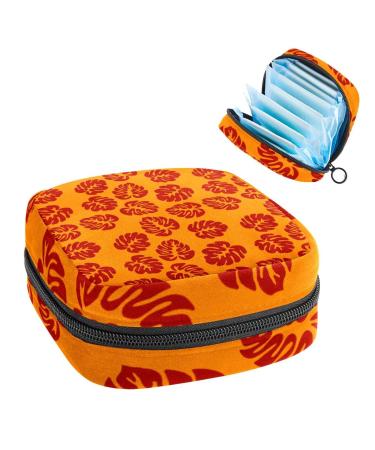 Orange Surf Leaves Sanitary Napkin Storage Bag Feminine Menstrual Cup Pouches Nursing Pad Holder Tampon Bags Portable Period Bag for Women Teen Girls 1Pcs Multi-colored 4